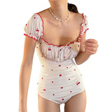Holiday Girl Cherry Print Bare Back Dress Bubble Sleeve Square Collar