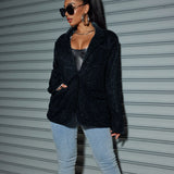 Style Commuter Cardigan Lapel Long Sleeves Shiny Large Size Casual Suit Jacket-Outfit