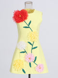 Fashion Personality Design Short Dress 2025 Summer New Three-Dimensional Flower Round Neckless Sleeves To The Waist Thin