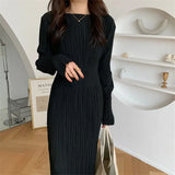 New 2022 Spring Winter Women Sweater Dresses Vintage Elegant Lady Elasticity Fashionable Basic Long Dresses