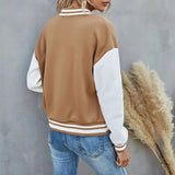 Harajuku Oversized Varsity Jacket Baseball Women Patchwork Autumn Winter Letter Print Long Sleeve Khaki Oversized Coat