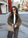 Fongt Autumn And Winter New Women's Loose Long Sleeve Splicing Colliding Color Thick Fur Coat Women