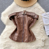 Fongt Women's Top 2025 New Sexy Breast-Skin Locomotive Suit With Hot Babes Short-Cut Umbilish T-Shirt Tide