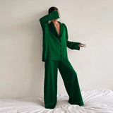 European and American women's home clothes long-sleeved suit imitation silk shirt thin trousers two-piece pajamas women-Outfit