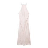 Fongt New Folded Beads Hanging Neck Long Dress 1165152