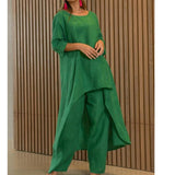 Fongt New Women's Cotton And Cotton Fashion Casual Large Code Irregular Long-Sleeved Set Of Wide Leg Pants Two Sets