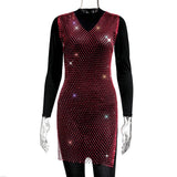 Fongt Summer New Sexy V-Neck Short Hollow Mesh Dress