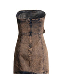 Fongt Fashion Fall 2024 New Multi-Bag Stitching Sexy Strapless Wrap Hip Short Denim Dress-Outfit