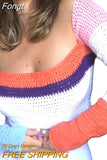 Women Rainbow Sweaters Hollow Out Sexy Crop Tops Fall Winter y2k Clothes Multi Color Square Collar Long Sleeve Tops