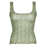 Fongt Spring And Summer New Girl Small Fresh Broken Flowers Bump Color Mesh Perspective Square Tie Sling Small Vest