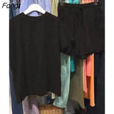 Summer New Leisure Sports Suit Women's Loose Solid Color Fashion Short Sleeve T-shirt Shorts Two-piece Set Women's
