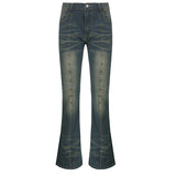 Fongt Babes Low-Rise Rivet Jeans Women 2025 Make Old New Micro-Slap Fashion Pants Trend
