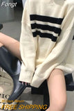 Gothic Sweaters Women Harajuku Punk Knitted Stripes Jumper Vintage Plus Size Loose Long Sleeve Pullover Tops