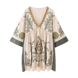 Fongt Women's V-Neck Loose Embroidery Dress 3584