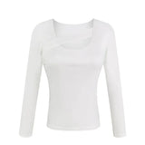 Fongt 2023 New Style Design Sense Careful Machine Hollow T-Shirt Solid Color All-Match Slim Thin Long-Sleeved Jacket Female