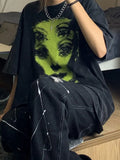 Hippie Emo Graphic T Shirts Women Grunge Gothic Oversize Black Tshirts Dark Academia Clothes Short Sleeve Tee
