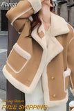 Lambs Wool Coat Women Turtleneck Sweet Pink Winter Faux Fur Outwear Fluffy Thick Padded Warm Korean Jacket Female
