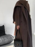 2024 Autumn And Winter New Shawl Scarf Collar Double-breasted Solid Color Women's Double-sided Woolen Belt Coats TH5394-Outfit