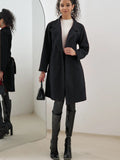 Autumn And Winter New Women's Wool Long With Slim Woolen Coat Pure Color Simple Slim Coat-Outfit