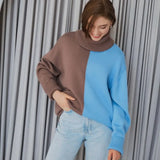 Women's Turtleneck Patchwork Sweater 2022 Autumn Winter Knitted Long Sleeve Female Pullover Casual Elegant Ladies