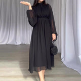 Fongt 2023 Autumn New Solid Color Fashion Gauze Stitching Temperament Elegant Dress-Outfit
