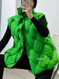 2022 New Winter High Street Weave Fluffy Down Sleeveless Vest Women Thickened Warmth Plaid Lightweight Puffer