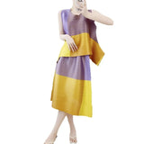 Fongt Wear Three Houses Folded 2025 Sleeveless Splicing Ribbon Loose Top High Waist Folded Skirt Rainbow