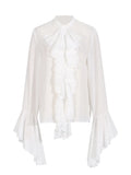 Fongt 2025 New Temperament Elegant Chiffon Design Lotus Side Open Shirt Long-Sleeved Senior Shirt Top