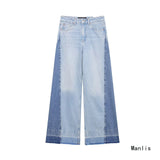Fongt Women's Clothing New Splicing Design High Waist Hanging Wide-Legged Jeans 6164075