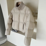 Knit High Collar 90 White Duck Down Down Jacket Women's Short Style 2024 Winter Thick Puff Feeling Advanced Sense Bread Coat-Outfit