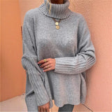 Fongt And Winter New Loose Solid Color High-Collar Bat Sleeve Knitted Sweater