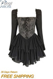 Autumn Vintage Elegant Long Sleeve Dresses Square Collar Patchwork Women Black Evening Party Midi Dresses Sweet