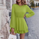 Fongt 2024 Autumn / Winter Fashion Women's Wear Trend Solid Color Round Collar Waist Knit Long Sleeve Jumpsuit-Outfit
