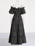 Spring 2025 New Fashion Temperament Shoulder Lotus Leaf Side Fold Splicing Design Long Women's Dress