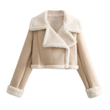 Fongt 2025 New Double-Sided Loose Short Suit Collar Zipper Embellished Fur Jacket Jacket