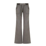 Fongt Cold Neutral Pocket Spliced Jeans Babes Low-Rise Strap Straight Trousers New Trousers