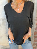 Fongt New Autumn And Winter V-Neck Long Sleeve Pocket Casual Knitted Sweater Top