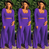 knitted long sleeve cardigan coat loose wide leg pants crop top 3 piece set for female women autumn winter women's