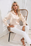 New Loose Long-Sleeved Blouse Simple V-Neck Cardigan Shirt Button Blouse Solid Color-Outfit