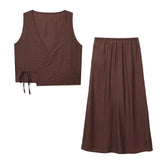 Fongt New Women's Wrinkles Effect Short Vest Half-Dress Dress Suit