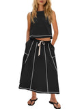 Fongt Hot 2025 New Summer Vacation Sleeveless Vest Half-Dress Cotton-Song Set Two-Piece Set