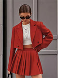 Fongt Short Suit Short Suit Suit Set Spring And Summer Double Buckle Short Suit + 100 Folded Short Skirts Two