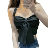 New Bow Chest Big Hanging Neck Vest Black Small Slings Sexy Outer Wear Thin Chic Top