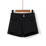 Trend Women's Summer Denim Shorts High Waist High Elastic Fashion Two-Button Buttocks Hot Pants-Outfit