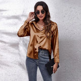 New Loose Long-Sleeved Blouse Simple V-Neck Cardigan Shirt Button Blouse Solid Color-Outfit