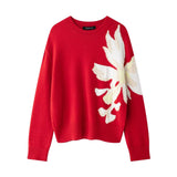 Fongt Women's New 2025 Golden Saddled Flower Collidered T-Wedley Sweater