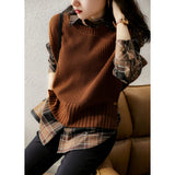 Sleeveless Knttied Sweater Vest Vintage O-neck Wool Jumper Women's Vest New Spring Autumn Pullover Sweater Female