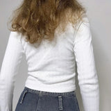 Star Style Three-Button Slim Long-Sleeved T-Shirt With Solid Color Backing And Knitted Blouse-Outfit