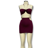 Fongt 2025 New Women's Metal Ring Hanging Neck Sexy Short Skirt Two Sets