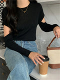 New 2022 Irregular Vintage Korean Fashion Cutout Sweater Transparent Knitted Women Autumn Winter Elegant Tops